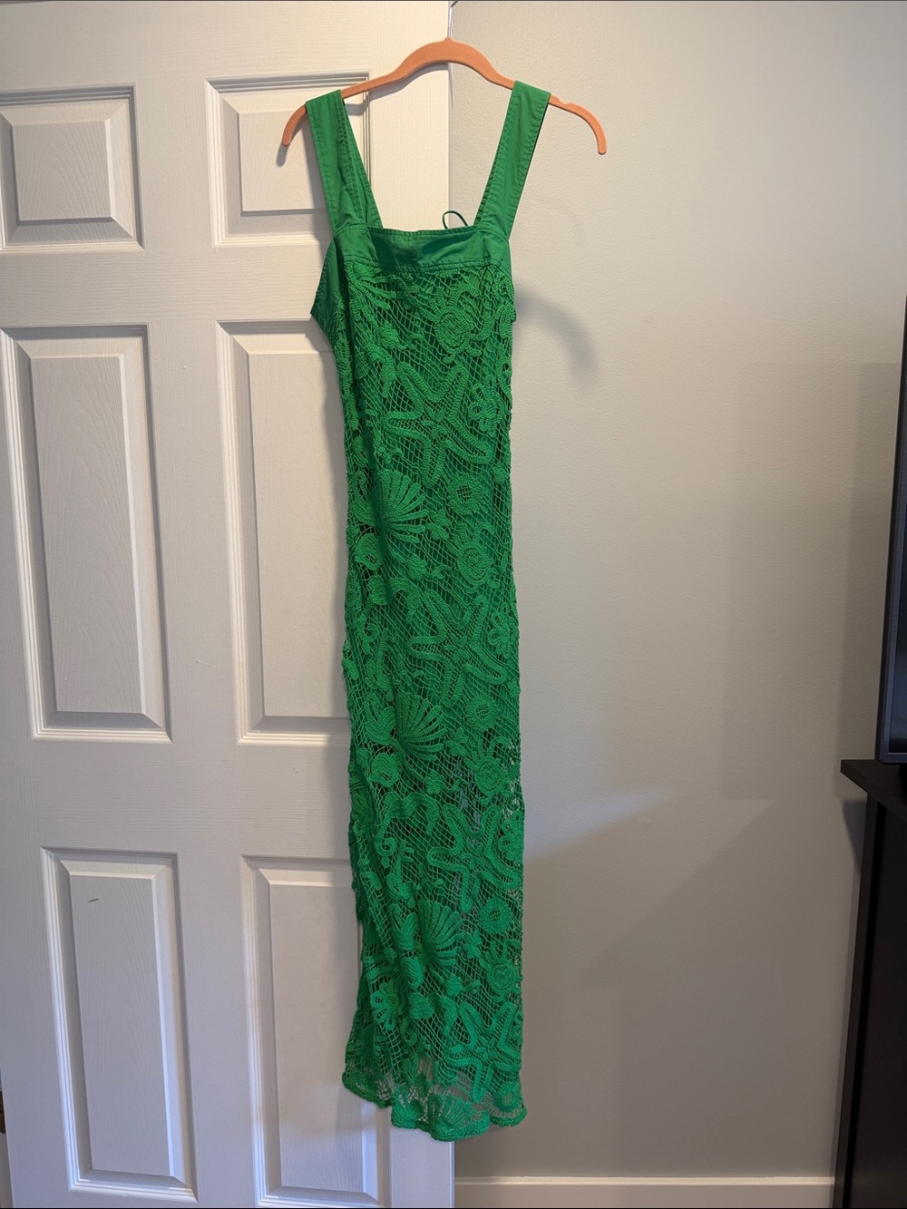 Anthropologie Green Crochet Maxi Dress